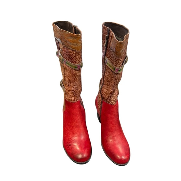 Spring Step L’artiste Carpeverde Knee High Red Chunky Heel Boots Womens size 9.5 - Picture 4 of 13